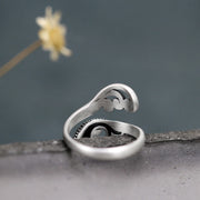 Buddha Stones 925 Sterling Silver Koi Fish Water Ripple Luck Wealth Ring Ring BS 5
