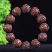 Buddha Stones Chinese Zodiac Rosewood Ebony Boxwood Copper Coin PiXiu Carved Warmth Bracelet Bracelet BS Burmese Rosewood Safety And Peace