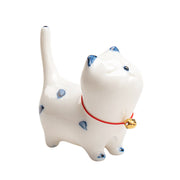Buddha Stones Mini Lucky White Cat Kitten Tea Pet Ceramic Home Desk Figurine Decoration Decorations BS 12