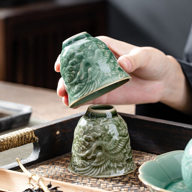 Buddha Stones Crane Pine Ceramic Teacup Kung Fu Tea Cup 80ml