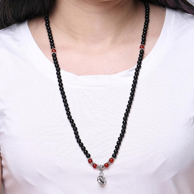 Chinese Zodiac 108 Beads Black Obsidian Red Agate Mala Bracelet Mala Bracelet BS 6