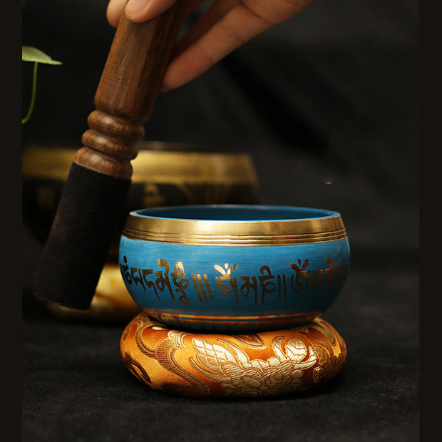 Buddha Stones Tibetan Meditation Sound Bowl Handcrafted for Healing and Mindfulness Support Protection Singing Bowl Set