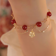 Buddha Stones 14k Gold Plated Red Agate Star Flower Charm Calm Bracelet Bracelet BS 7