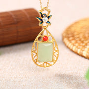 Buddha Stones Vintage Flower Jade Plated Gold Prosperity Necklace Pendant Necklaces & Pendants BS Jade(Prosperity♥Abundance)