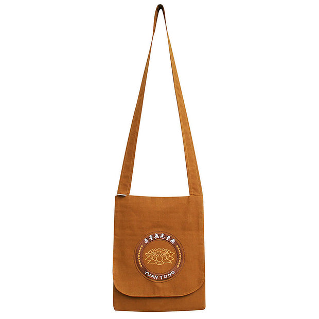 Buddha Stones Lotus Embroidered Spiritual Mind Practice Cotton Shoulder Bag Crossbody Bag