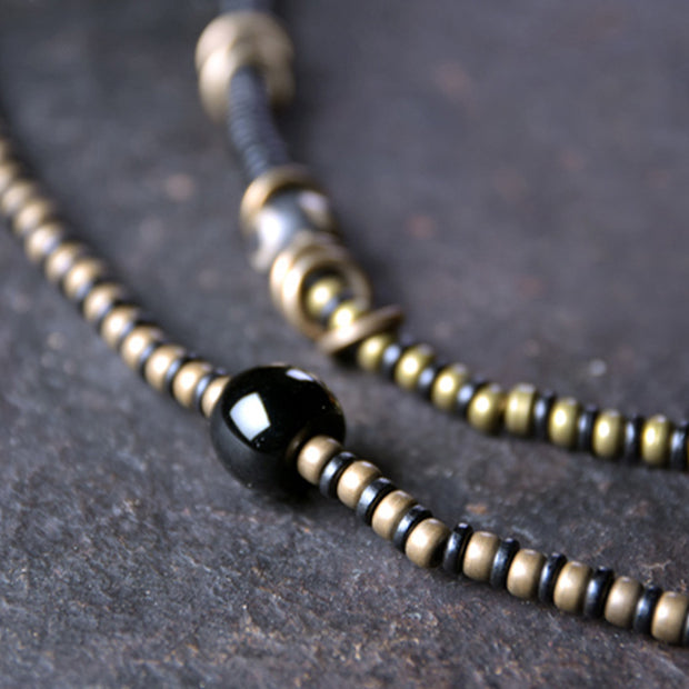 Buddha Stones Ebony Wood Dzi Bead Copper Peace Couple Bracelet Necklace Pendant Bracelet Necklaces & Pendants BS 9