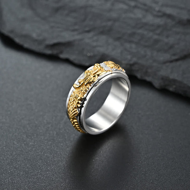 Buddha Stones Dragon Titanium Steel Stimulation Rotatable Ring