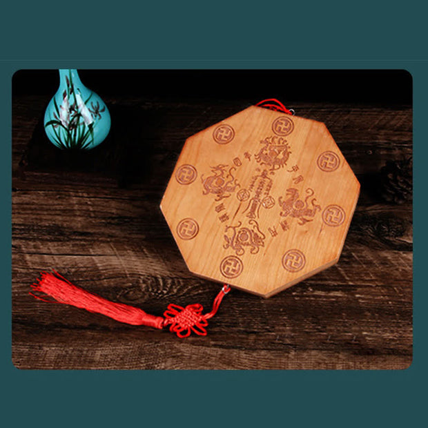 Buddha Stones Feng Shui Bagua Map Peach Wood Five-Emperor Coins Chinese Knotting Balance Energy Map Mirror Bagua Map BS 15