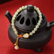 Buddha Stones 925 Sterling Silver Hetian Jade Gourd Lotus Abundance Luck Bracelet Bracelet BS 1