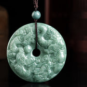Buddha Stones Year of the Dragon Natural Jade Nine Dragons Peace Buckle Protection Necklace Pendant Necklaces & Pendants BS 4