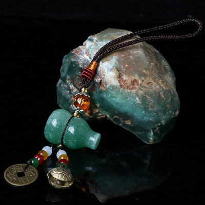 Buddha Stones Green Aventurine Crystal Stone Luck Gourd Copper Coin Hanging Decoration