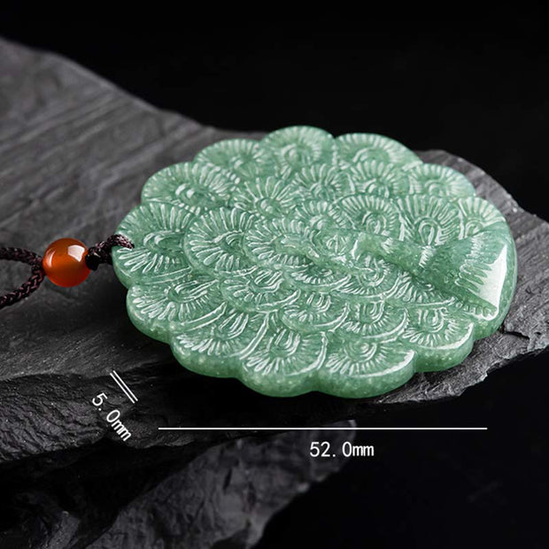 Buddha Stones Natural Jade Peacock Luck Prosperity Necklace Pendant Necklaces & Pendants BS 9