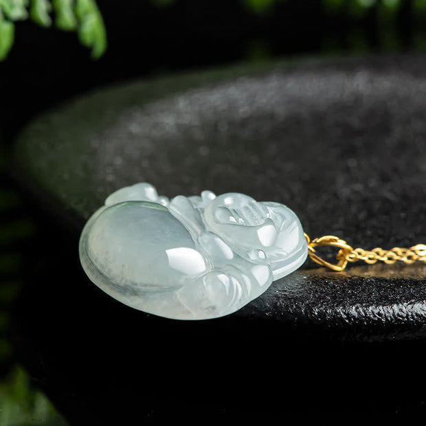 Laughing Buddha Natural Jade 18K Gold Abundance Necklace Pendant Necklaces & Pendants BS 3