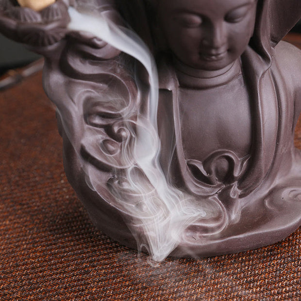 Buddha Stones Tibetan Avalokitesvara Buddha Lotus Healing Backflow Smoke Fountain Incense Burner Incense Burner BS 3