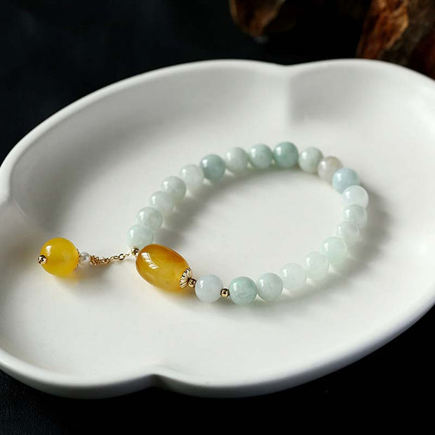 Buddha Stones Natural White Jade Agate Protection Bracelet ...