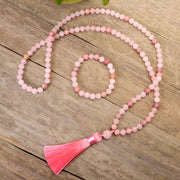 Buddha Stones 108 Mala Beads Pink Crystal Love Tassel Bracelet Mala Bracelet BS 1