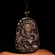 Buddha Stones Year of the Dragon Natural Gold Sheen Obsidian Wealth Necklace Pendant