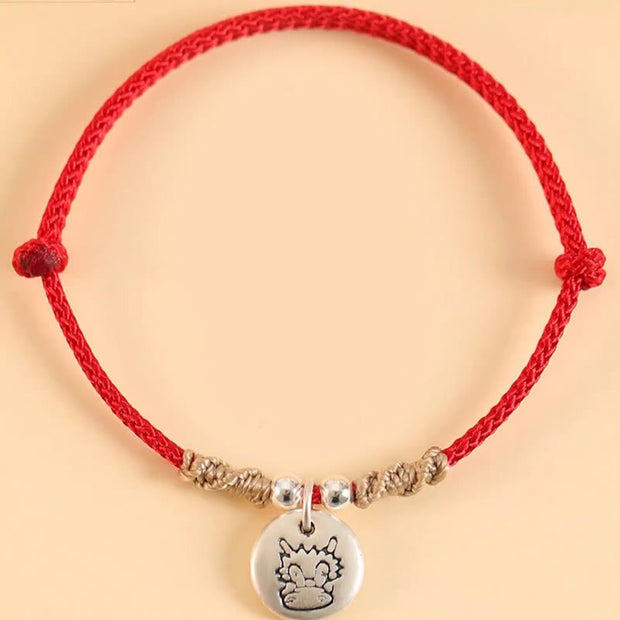 Buddha Stones Handmade 999 Sterling Silver Year of the Dragon Cute Chinese Zodiac Luck Braided Bracelet Bracelet BS 1