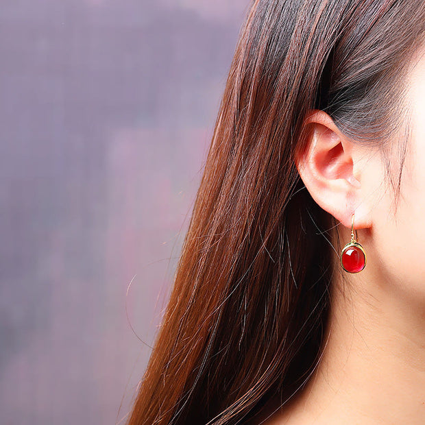 Buddha Stones Round Red Corundum Confidence Hook Drop Dangle Earrings Earrings BS 7