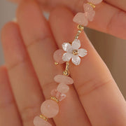 Buddha Stones 14k Gold Plated Natural Pink Crystal Flower Love Bracelet Bracelet BS 7