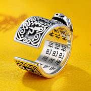 Buddha Stones FengShui Lucky PiXiu God of Wealth Mantra Adjustable Ring