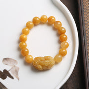 Buddha Stones Golden Silk Jade Pixiu Wealth Bracelet Bracelet BS 4