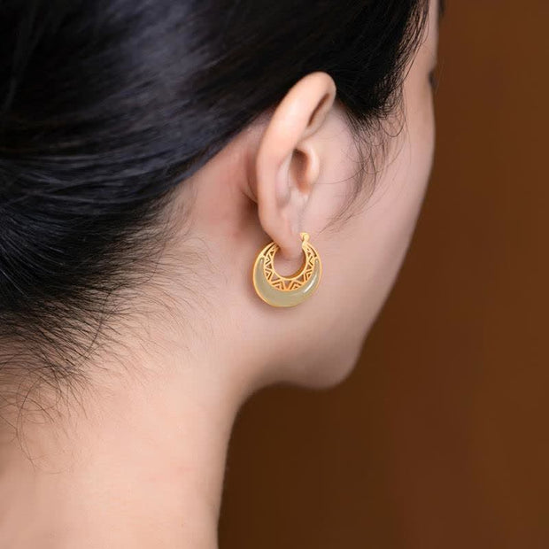 Buddha Stones Crescent Moon Jade Prosperity Drop Earrings Earrings BS 2