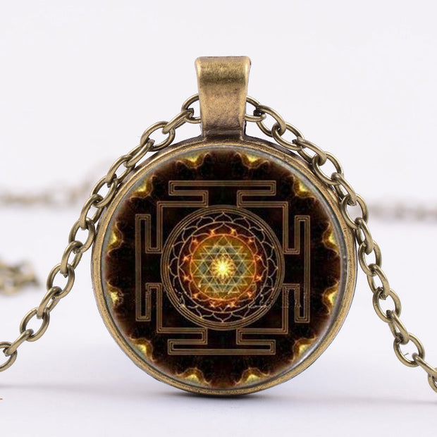 Buddha Stones Sacred Sri Yantra Time Gemstone Necklace Necklaces & Pendants BS 1