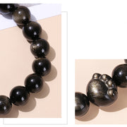 Buddha Stones Natural Gold Sheen Obsidian Silver Sheen Obsidian Cute Cat Paw Claw Wealth Bracelet Bracelet BS 4