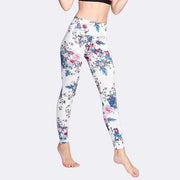 Buddha Stones Pink Flower White Colorful Ink White Leggings Sports Fitness Yoga Women's Pants