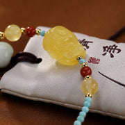 Buddha Stones 925 Sterling Silver Natural Turquoise Amber PiXiu Protection Bracelet Bracelet BS 8
