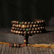 Buddha Stones 999 Gold 108 Mala Beads Kalimantan Agarwood Cyan Jade Six True Words Strength Bracelet Bracelet Mala BS main