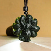 Buddha Stones Hetian Cyan Jade Nine Tailed Fox Luck Necklace String Pendant Necklaces & Pendants BS 8