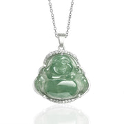 Buddha Stones 925 Sterling Silver Laughing Buddha Natural Jade Luck Prosperity Necklace Chain Pendant Necklaces & Pendants BS Laughing Buddha(Happiness♥Wealth)