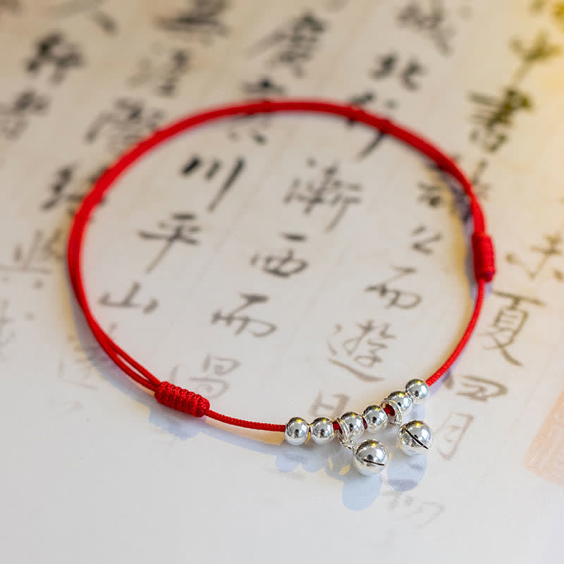 Buddha Stones 925 Sterling Silver Red String Braid Bell