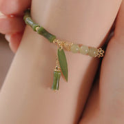 Buddha Stones Jade Bamboo Leaf Lily Of The Valley Pattern Luck Abundance Bracelet