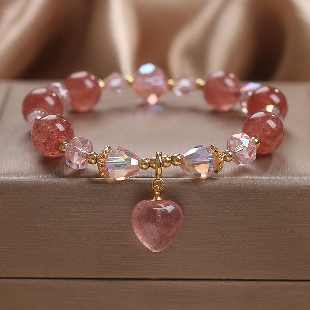 Buddha Stones Natural Strawberry Quartz Crystal Love Heart Healing Positive Bracelet
