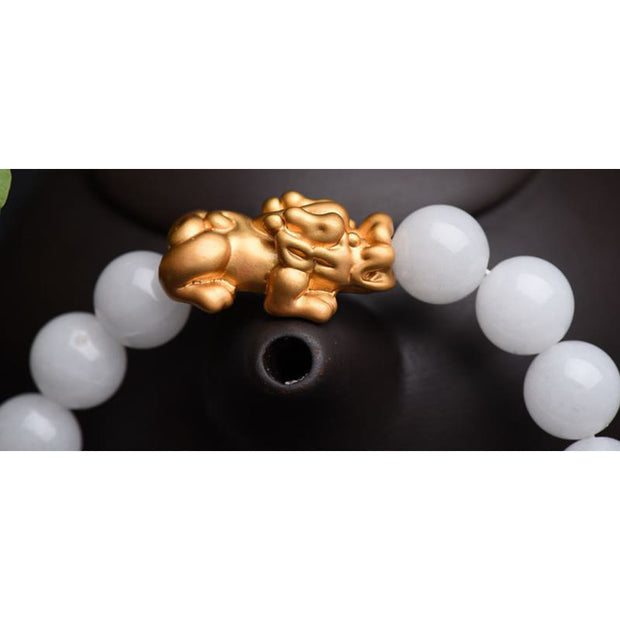 Buddha Stones Natural White Jade PiXiu Wealth Bracelet Bracelet BS 9