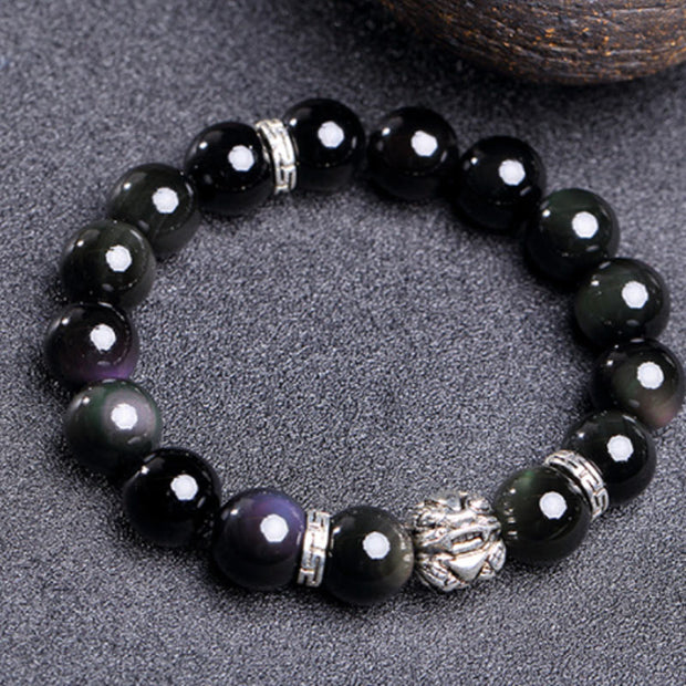 Buddha Stones FengShui Natural Rainbow Obsidian PiXiu Blessing Bracelet