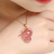 Buddha Stones 14k Gold Plated 925 Sterling Silver Strawberry Quartz Fox Healing Necklace Pendant Necklaces & Pendants BS 3