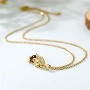 Buddha Stones Natural Garnet Pixiu Fortune Necklace Necklaces & Pendants BS 3