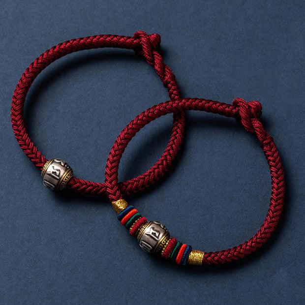 Buddha Stones 925 Sterling Silver Tibet Handmade Om Mani Padme Hum Luck Protection King Kong Knot Braided Bracelet