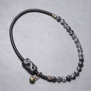 Buddha Stones Black Rutilated Quartz Ebony Wood Copper Wisdom Couple Bracelet Bracelet BS 12