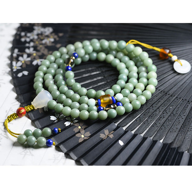 Buddha Stones 108 Beads Bodhi Seed Jade Prosperity Blessing Bracelet Mala Mala Bracelet BS 11