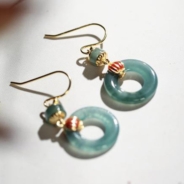 Buddha Stones Cyan Jade Lantern Copper Luck Drop Earrings Earrings BS 12