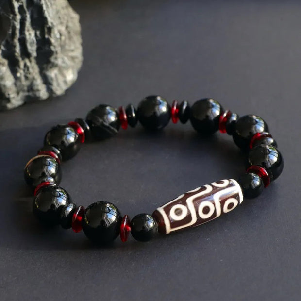 Buddha Stones Black Onyx Nine-Eye Dzi Bead Wealth Protection Bracelet Bracelet BS 4