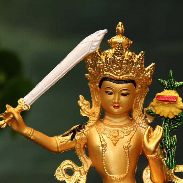 Buddha Stones Manjusri Bodhisattva Figurine Serenity Copper Statue Offering Decoration