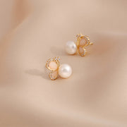 Buddha Stones 18K Gold Pearl Butterfly Love Freedom Stud Earrings Earrings BS 8