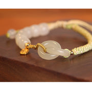 Buddha Stones Natural Hetian Jade Bead Double Peace Buckle Fu Character Abundance Braided Bracelet Bracelet BS 16