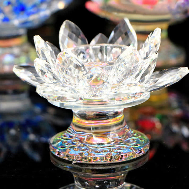 Buddha Stones Lotus Flower Crystal Candle Holder Home Office Offering Decoration Candle Holder BS White